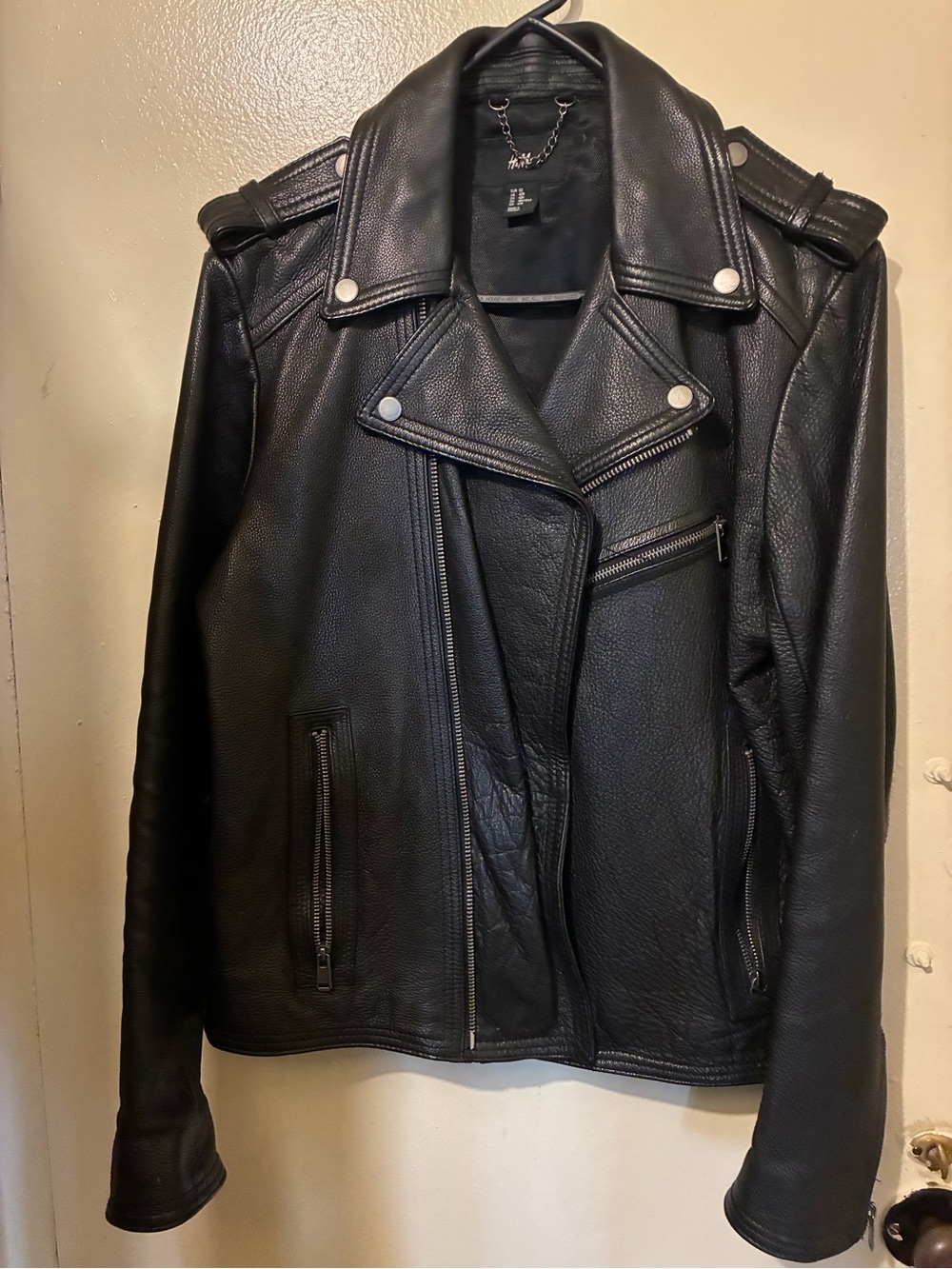 H&M Black Leather Biker Jacket with Silver Hardware